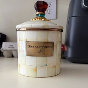 MacKenzie-Childs Ivory Checkered Canister with Red Knob
